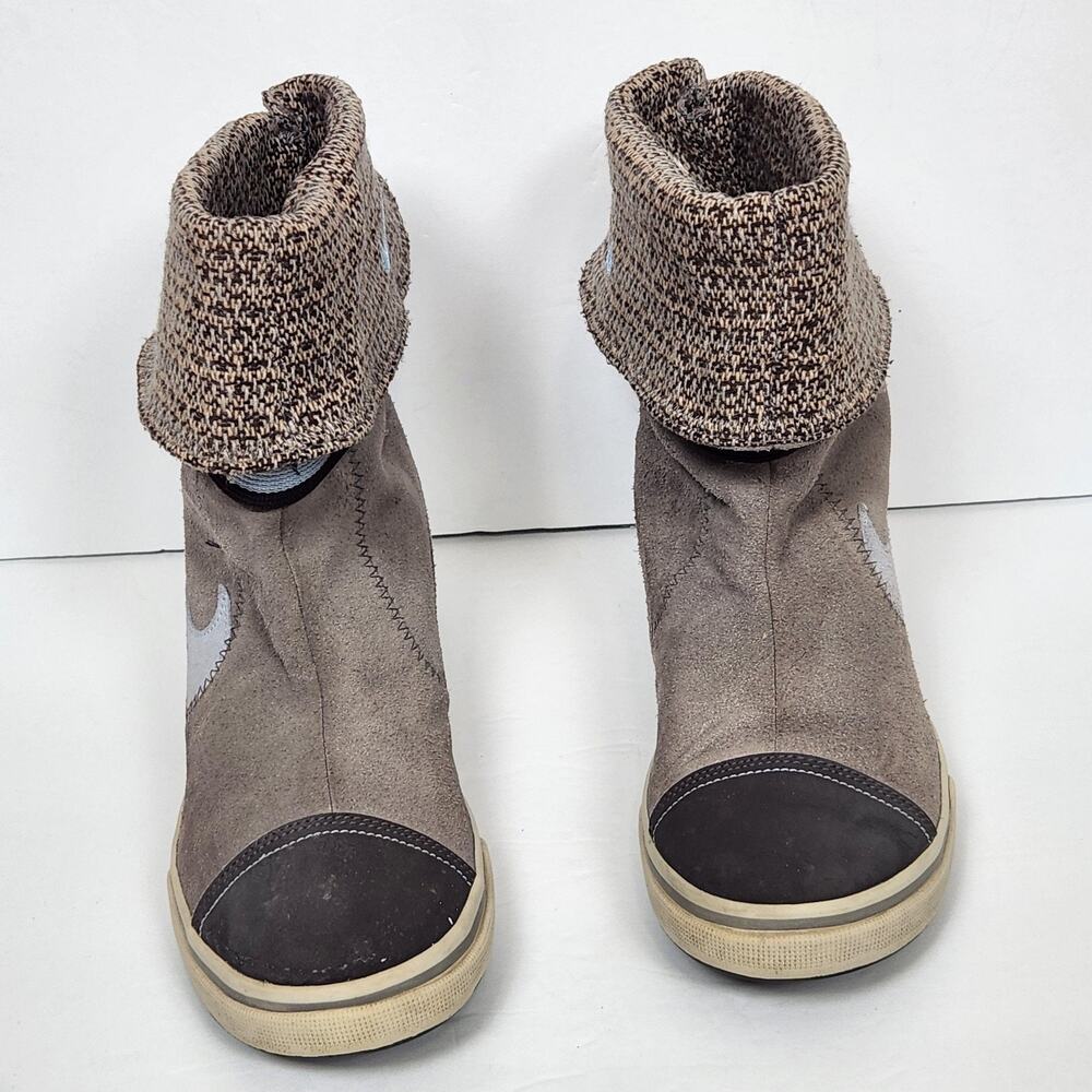 Nike Gray Suede Mid Calf Boots Womens Size 9 US Ankle Knit Cuff 316394-041 Y2K